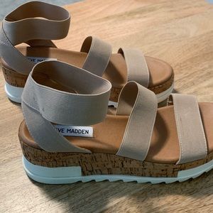 Steve Madden Blush / Tan  Bandi Elastic Cork Platform Sandals Size 8